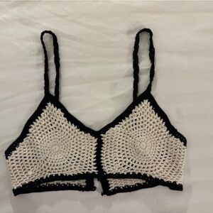 Zara Black and Cream Crochet Bra Top